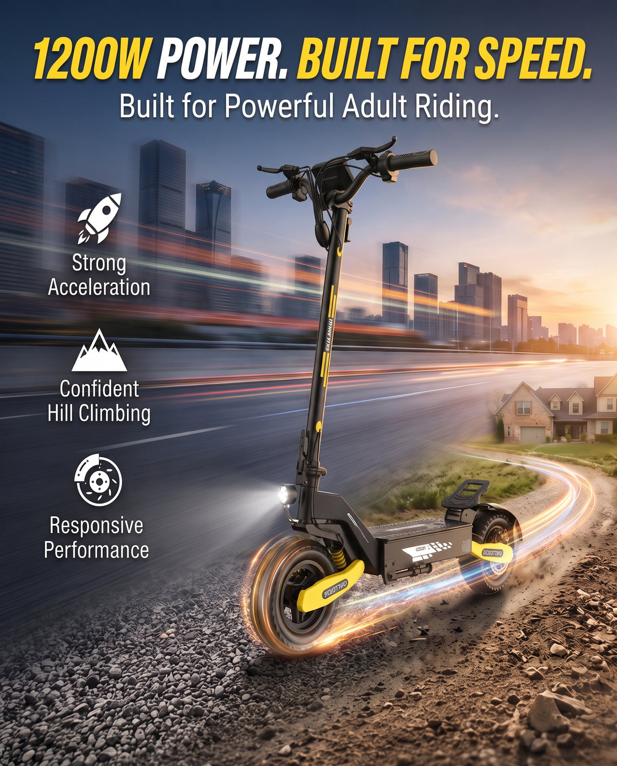 EOEOTWO GT06 Electric Scooter for Adults ,1200W Peak Motor, 11-Inch Off-Road Tyres
